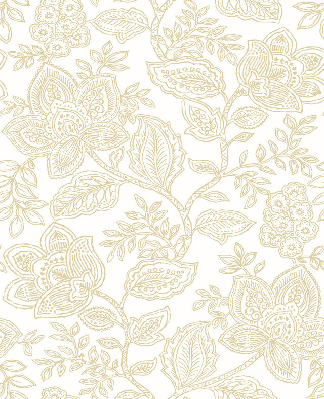 Larkin Khaki Floral Wallpaper with Bohemian Botanical Flowers Motif - A-Street Prints 2861-25732