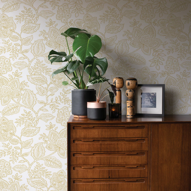 Larkin Khaki Floral Wallpaper with Bohemian Botanical Flowers Motif - A-Street Prints 2861-25732