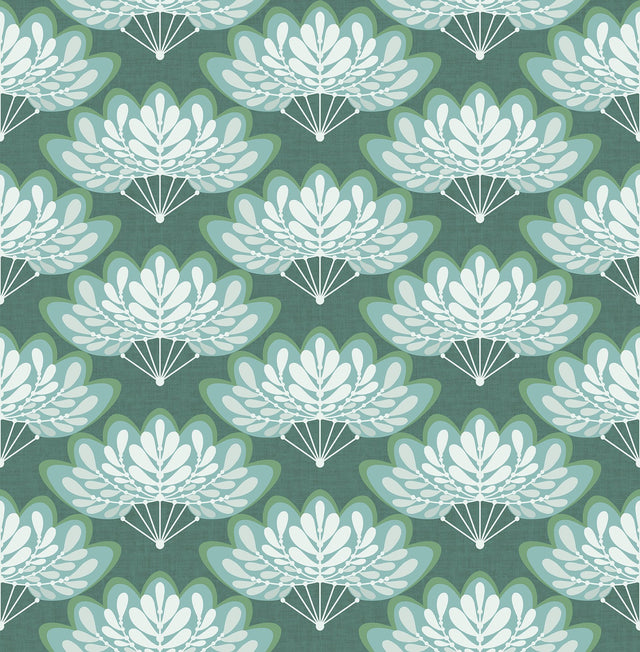 Lotus Grey Floral Fans Wallpaper