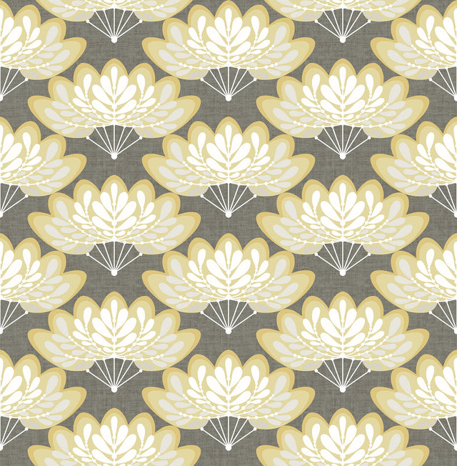 Lotus Mustard Floral Fans Wallpaper