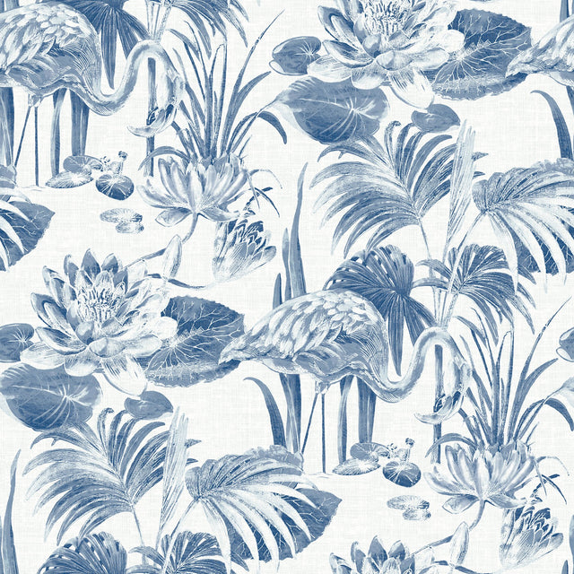 Frolic Blue Lagoon Wallpaper with Botanical Flamingo Motif - A-Street Prints 2861-87523