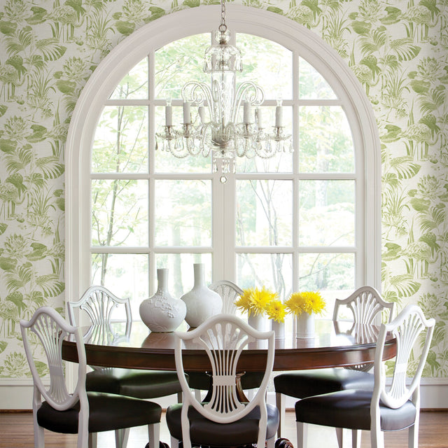 Frolic Green Lagoon Wallpaper with Chinoiserie Flamingo Botanical Motif - A-Street Prints 2861-87526