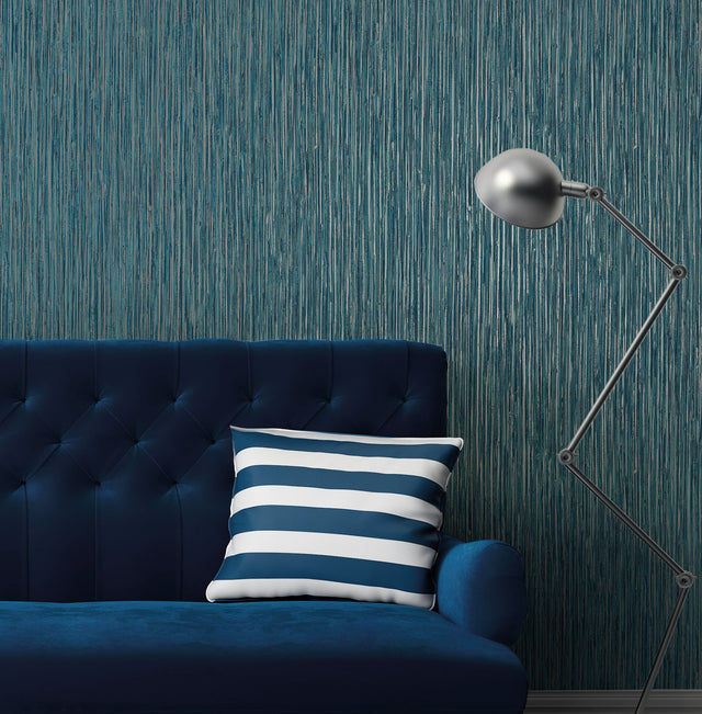 Kofi Blue Faux Grasscloth Wallpaper with Graphics Pattern - Fine Decor 2900-24901