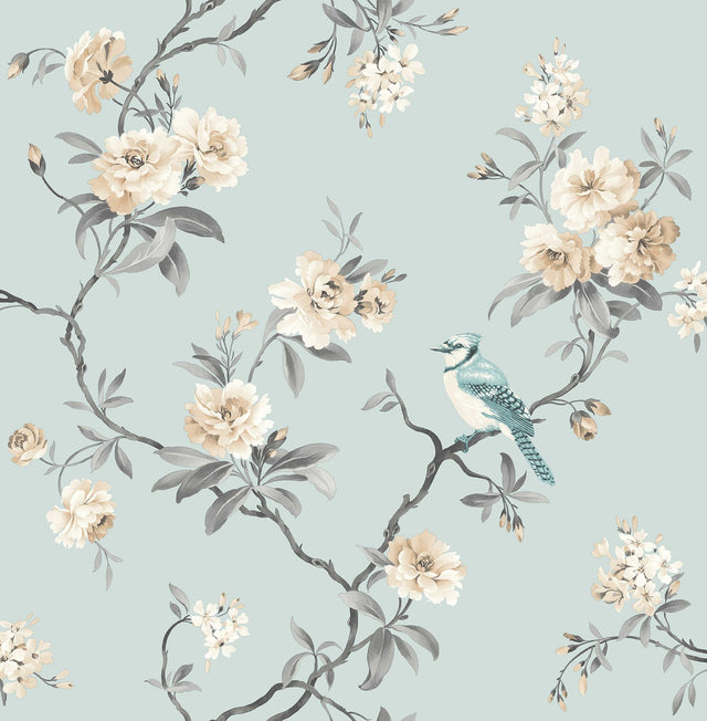Chinoiserie Blue Floral Wallpaper with Birds Pattern - Fine Decor 2900-40765