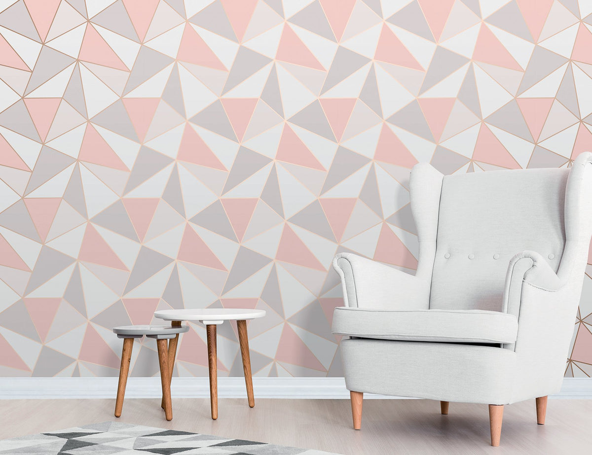 Triangular Rose Patterns Arken Rose Gold Geometric Wallpaper with Modern Triangular Pattern - F ...