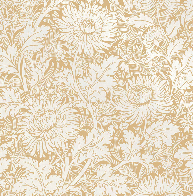 Zinnia Mustard Floral Wallpaper with Vintage Botanical Flower Pattern - Fine Decor 2900-42528