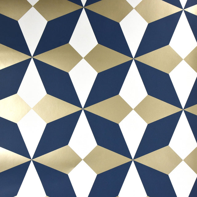 Newby Navy Geometric Wallpaper with Metallic Gold Accents - Fine Decor 2900-42548