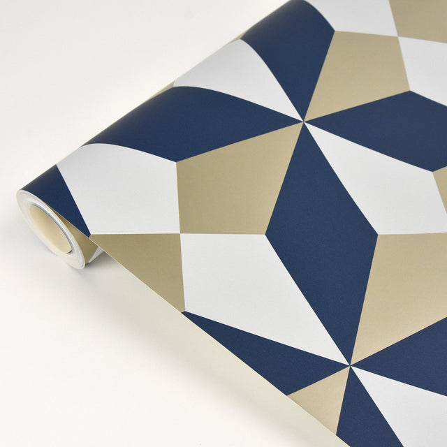 Newby Navy Geometric Wallpaper with Metallic Gold Accents - Fine Decor 2900-42548
