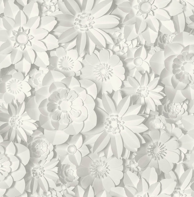 Dacre White Floral Wallpaper with 3D Flower Collage - Fine Decor 2900-42554