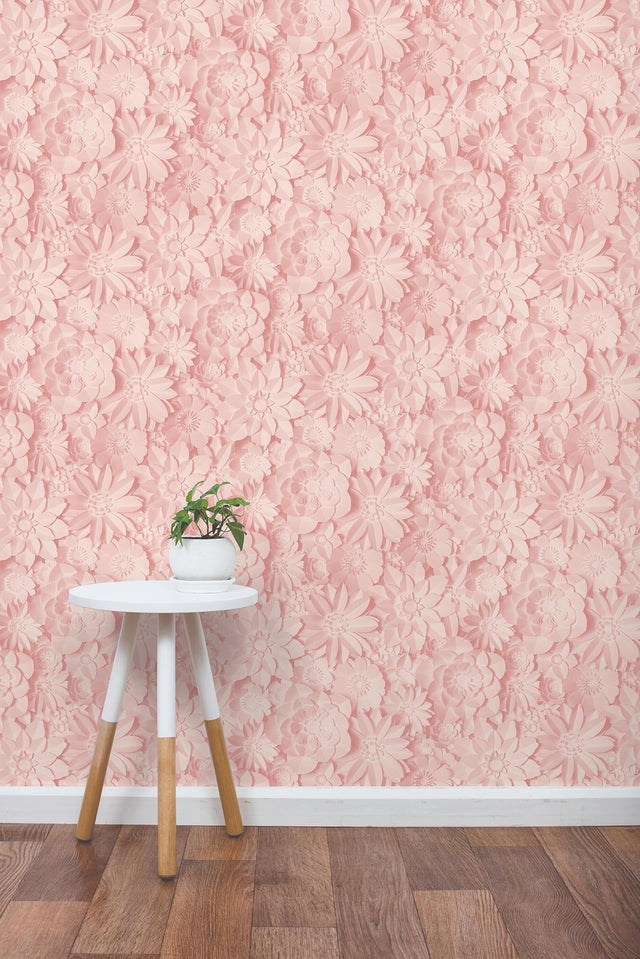 Dacre Pink Floral Wallpaper with 3D-Effect Flowers - Fine Decor 2900-42555