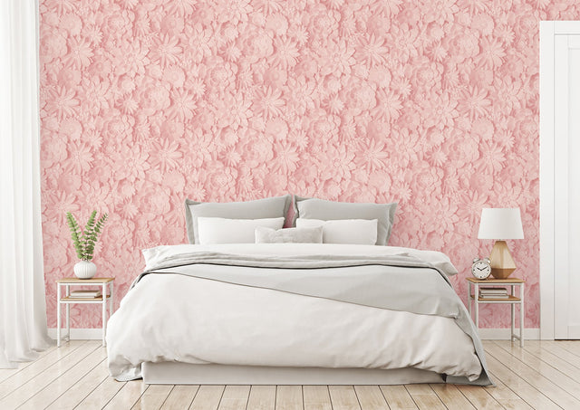 Dacre Pink Floral Wallpaper with 3D-Effect Flowers - Fine Decor 2900-42555