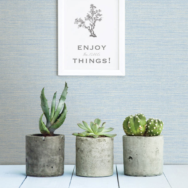 Agave Blue Faux Grasscloth Wallpaper with Graphics Traditional Style - 2902-24283