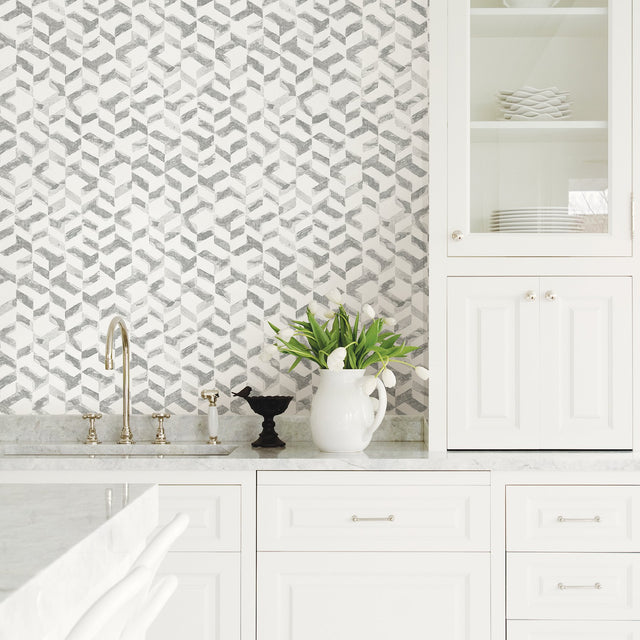 Instep Platinum Abstract Geometric Wallpaper with Modern Chevron Graphics - A-Street Prints 2902-25501