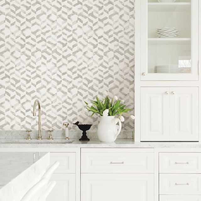 Instep Pewter Abstract Geometric Wallpaper with Modern Chevron Graphics - A-Street Prints 2902-25502