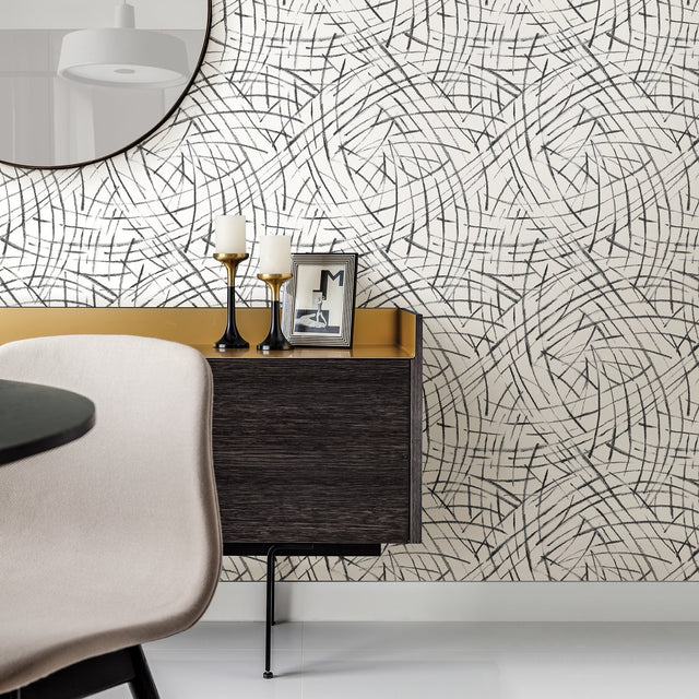 Willy Nilly Black Brushstrokes Wallpaper with Abstract Distressed Textures - A-Street Prints 2902-25506