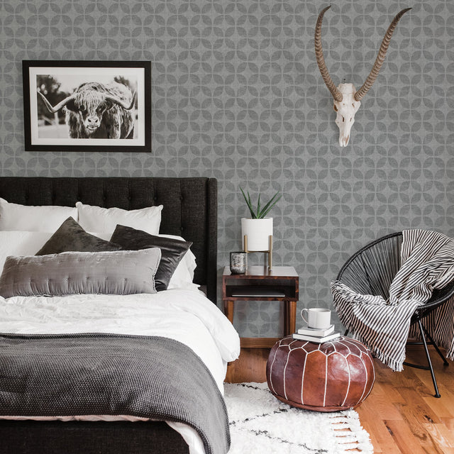Polaris Blue Geometric Wallpaper with Fabric Texture Glam Pattern - Brewster 2902-25512