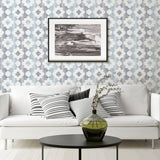 Babylon Blue Abstract Floral Wallpaper with Traditional Graphics Flower Pattern - Brewster 2902-25521