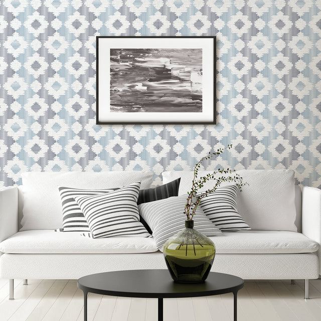 Babylon Blue Abstract Floral Wallpaper with Traditional Graphics Flower Pattern - Brewster 2902-25521