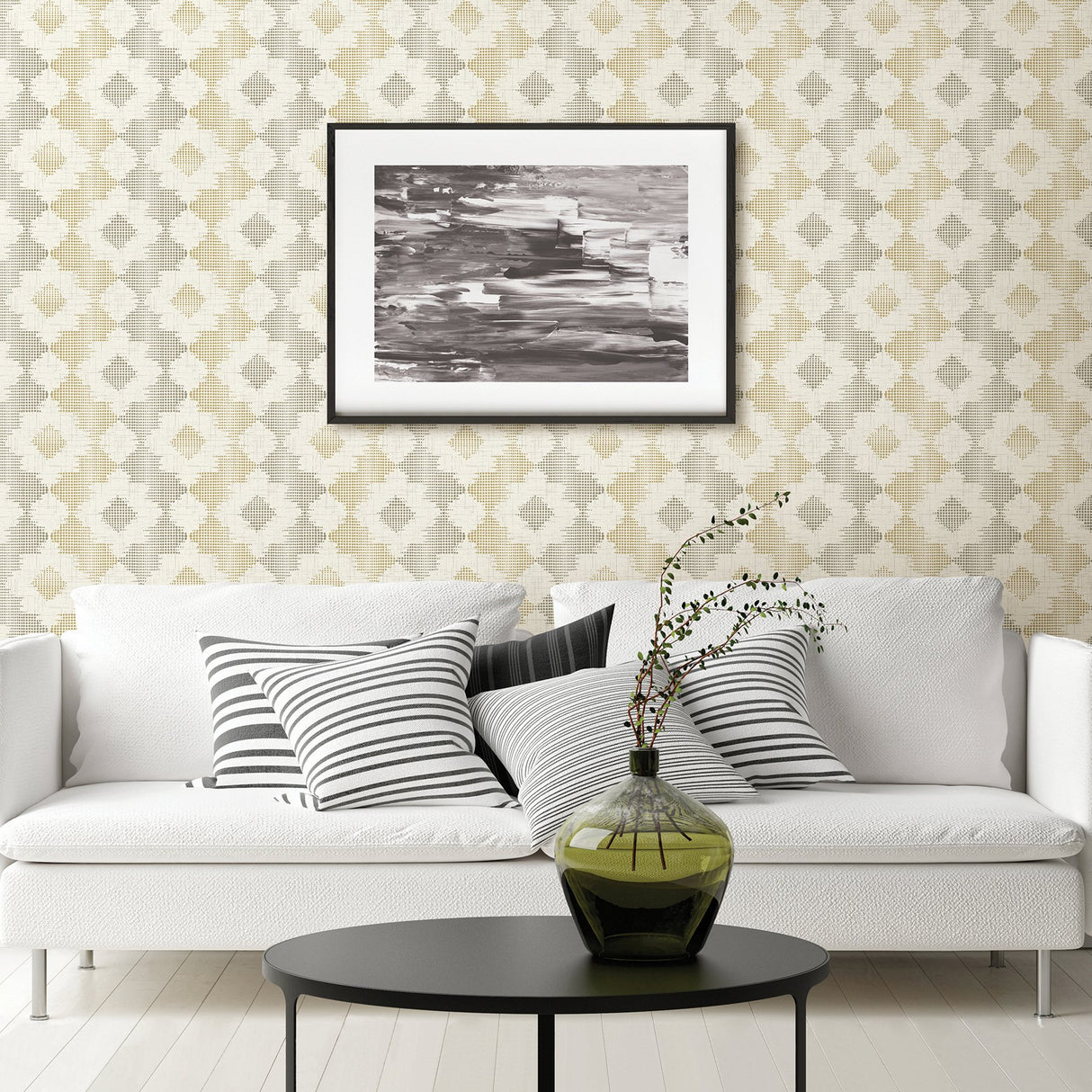 Babylon Mustard Abstract Floral Wallpaper with Dotted Geometric Flower Motif - A-Street Prints 2902-25522