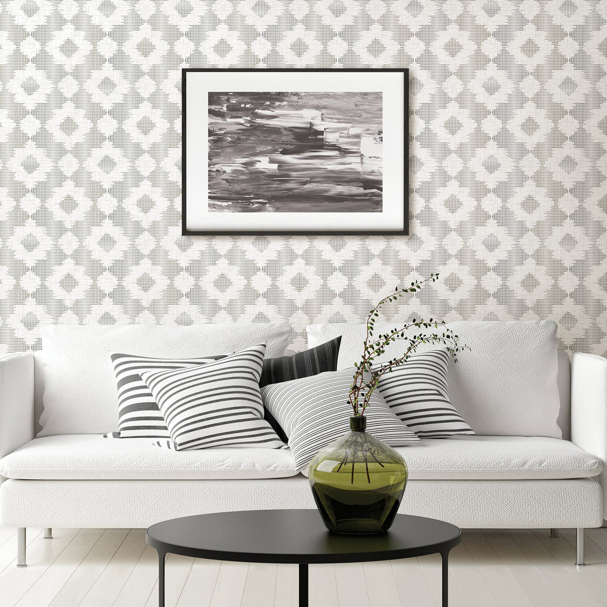 Babylon Metallic Abstract Floral Wallpaper with Silver and Pewter Geometric Dot Motif - A-Street Prints 2902-25523