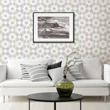 Babylon Metallic Abstract Floral Wallpaper with Silver and Pewter Geometric Dot Motif - A-Street Prints 2902-25523