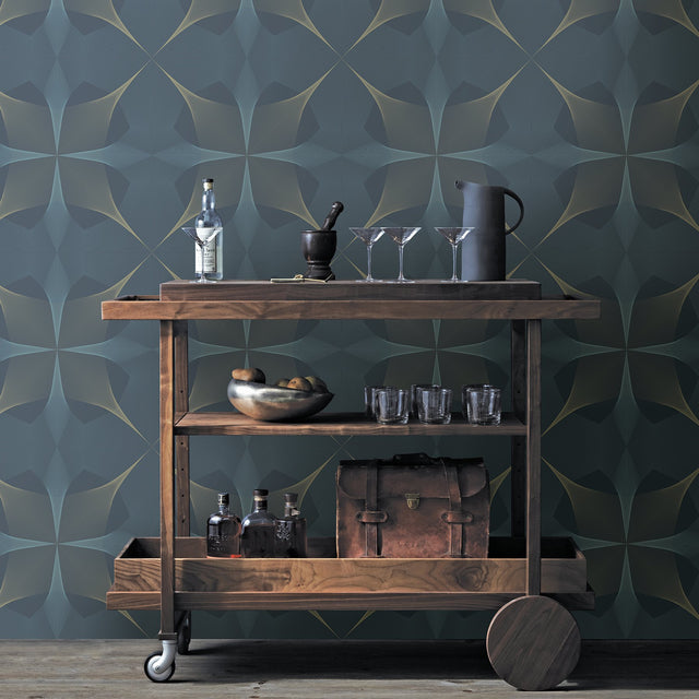 Radius Navy Geometric Wallpaper with Glam Distressed Texture - A-Street Prints 2902-25526