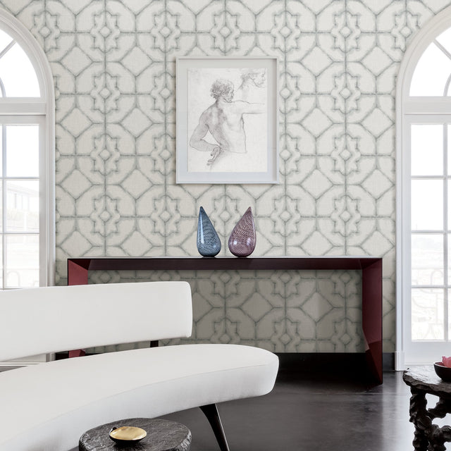 Verandah Off White Shibori Wallpaper with Distressed Trellis Graphic - A-Street Prints 2902-25530