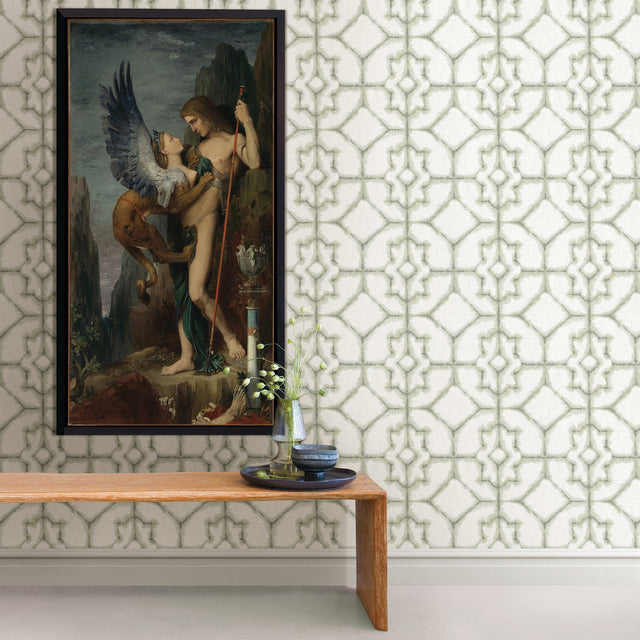Verandah Moss Shibori Wallpaper with Distressed Trellis Pattern - A-Street Prints 2902-25531