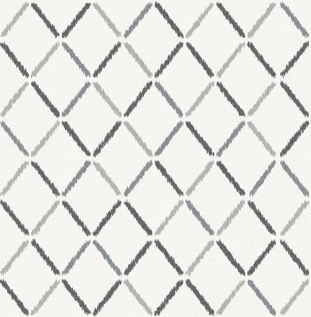 Allotrope Charcoal Linen Geometric Wallpaper with Ikat Diamond Motif - A-Street Prints 2902-25534