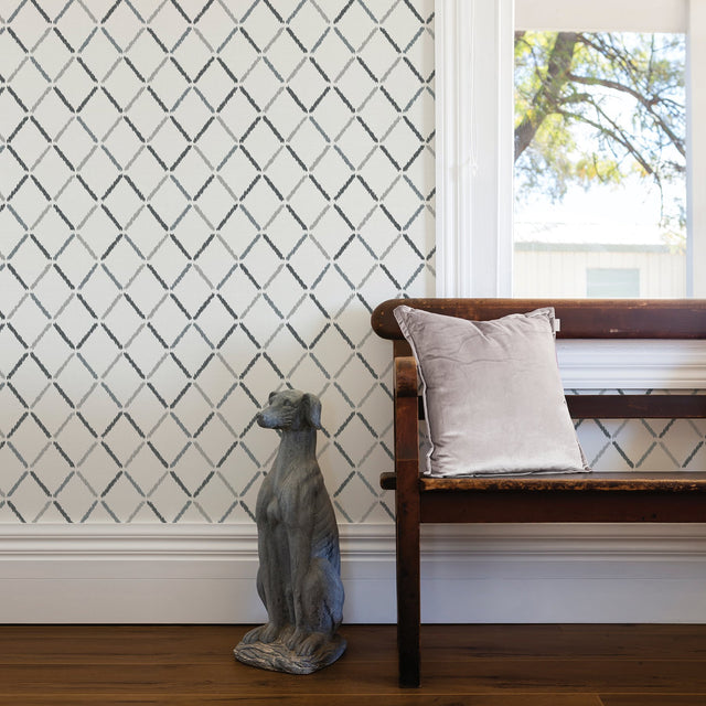Allotrope Charcoal Linen Geometric Wallpaper with Ikat Diamond Motif - A-Street Prints 2902-25534