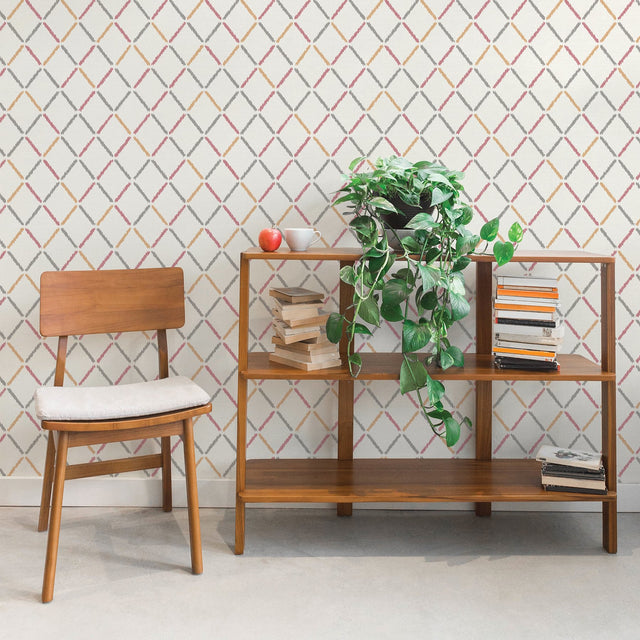 Allotrope Rose Linen Geometric Wallpaper with Ikat Diamond Pattern - A-Street Prints 2902-25536