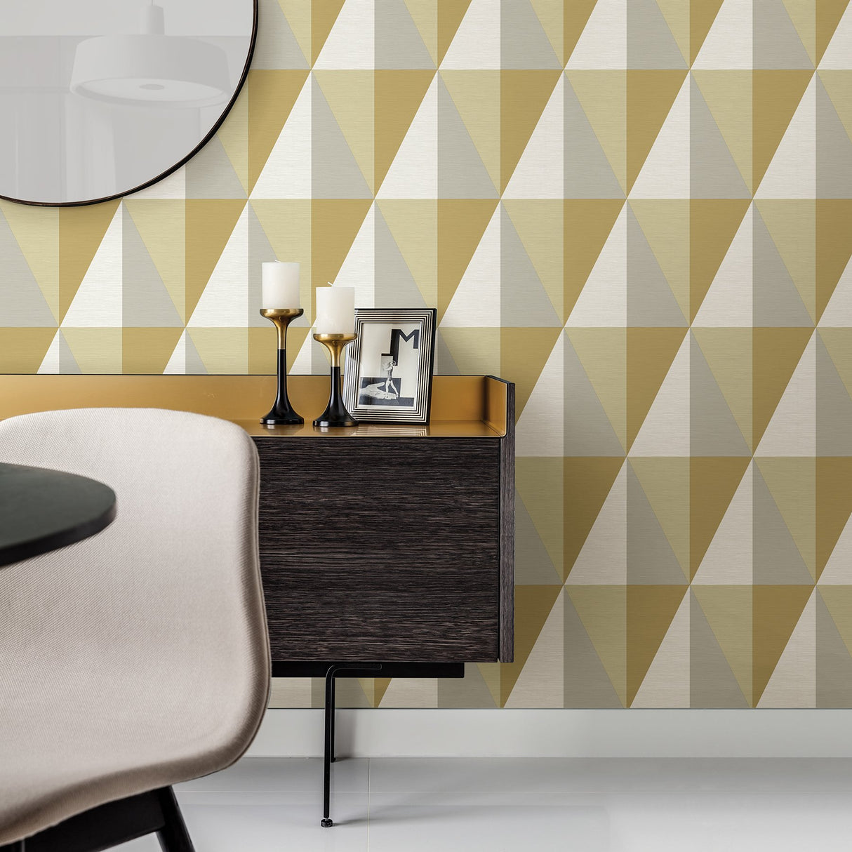 Aspect Yellow Geometric Faux Grasscloth Wallpaper with Modern Abstract Diamond & Triangle Motif - A-Street Prints 2902-25538