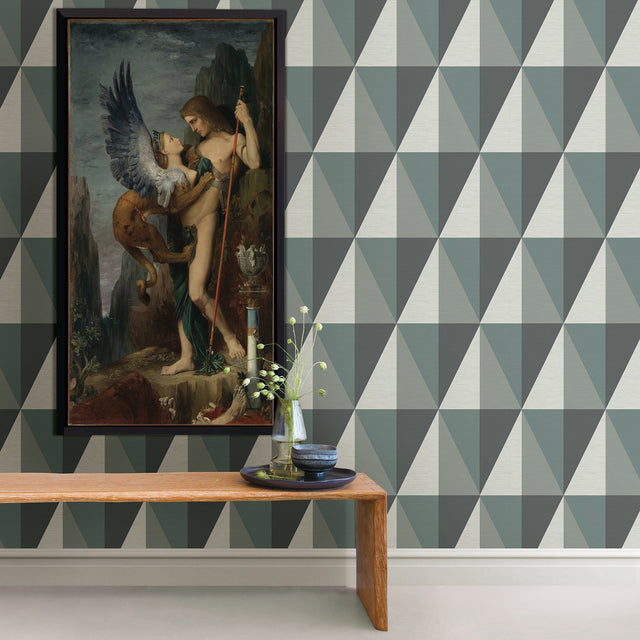 Aspect Teal Geometric Faux Grasscloth Wallpaper with Modern Abstract Pattern - Brewster 2902-25539
