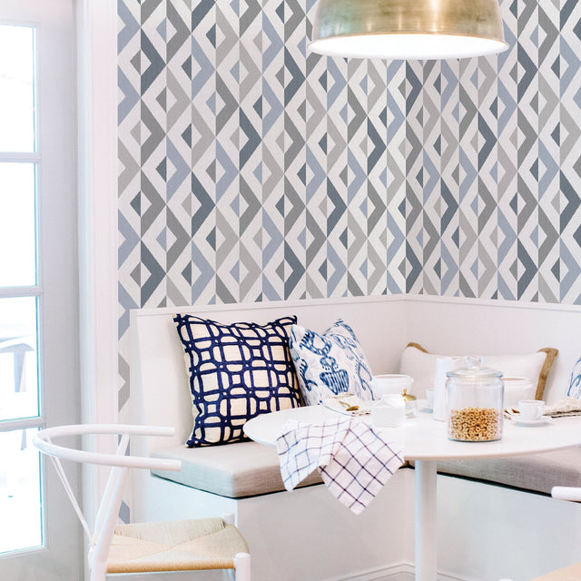 Seesaw Slate Geometric Faux Linen Wallpaper with Abstract Diamond Pattern - A-Street Prints 2902-25541