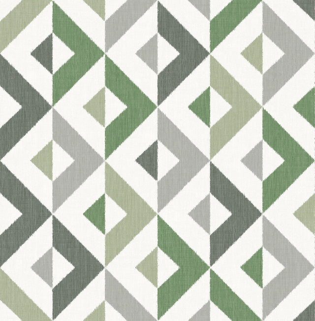 Seesaw Green Geometric Faux Linen Wallpaper with Abstract Fabric Texture - A-Street Prints 2902-25543