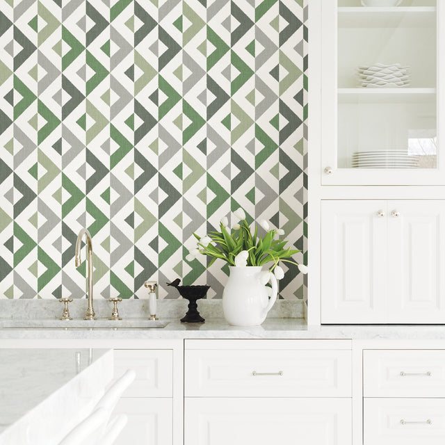 Seesaw Green Geometric Faux Linen Wallpaper with Abstract Fabric Texture - A-Street Prints 2902-25543