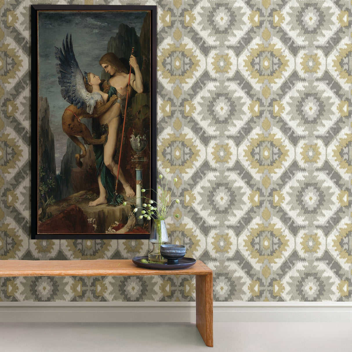 Kazac Grey Shibori Wallpaper with Southwestern Geometric Motif - A-Street Prints 2902-25549