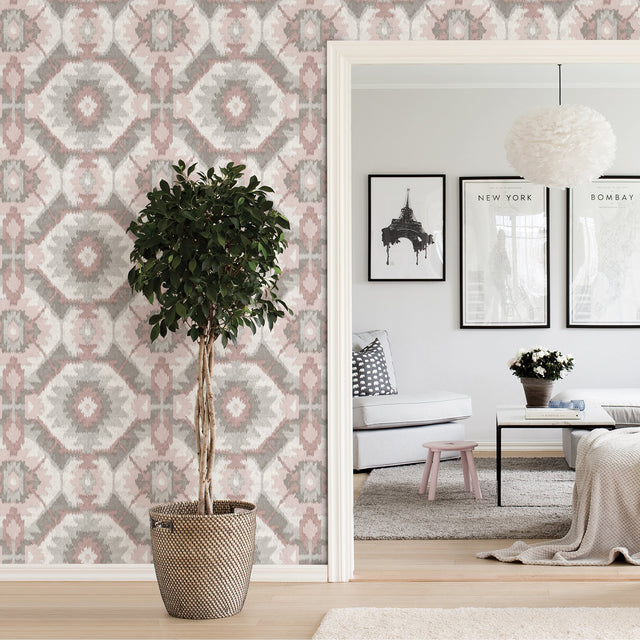 Kazac Light Pink Shibori Wallpaper with Bohemian Abstract Texture Pattern - A-Street Prints 2902-25550