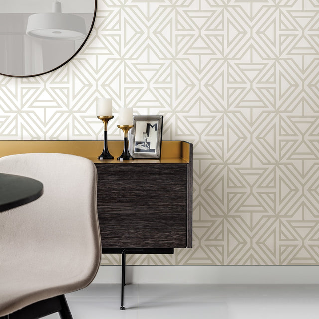 Helios Bone Geometric Wallpaper with Abstract Geometric Pattern, Unpasted Non Woven - A-Street Prints 2902-25554