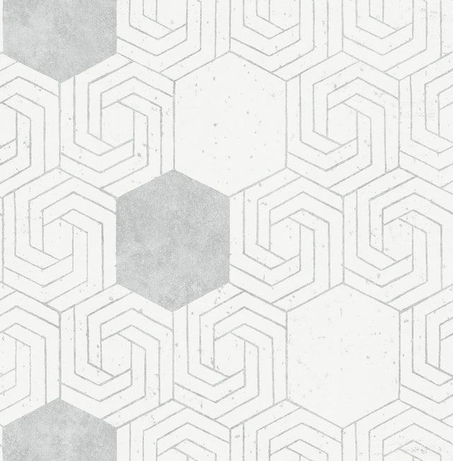 Momentum Off White Geometric Wallpaper with Glam Graphic Hexagon Pattern - A-Street Prints 2902-25555