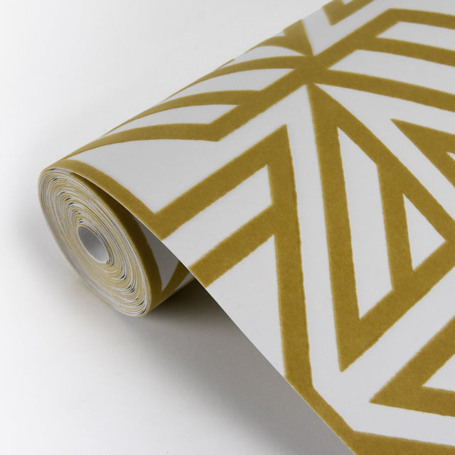 Helios Mustard Geometric Wallpaper with Abstract Flocked Feature Wall Pattern - A-Street Prints 2902-87330