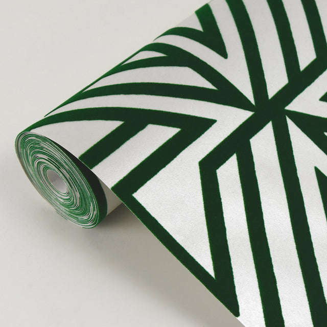 Helios Green Geometric Wallpaper with Flocked Abstract Pattern - A-Street Prints 2902-87332