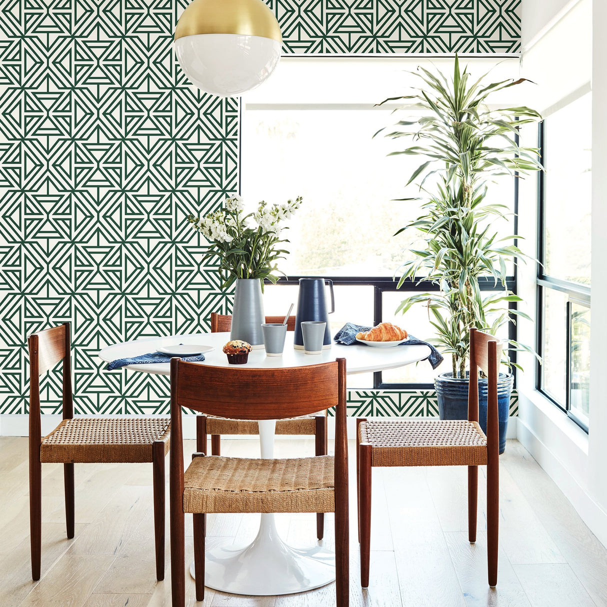 Helios Green Geometric Wallpaper with Flocked Abstract Pattern - A-Street Prints 2902-87332
