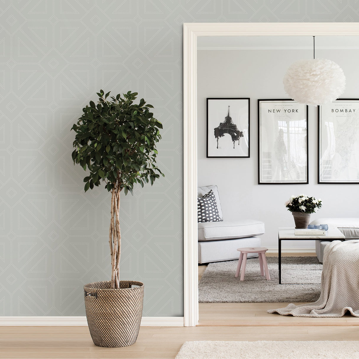 Voltaire Silver Beaded Geometric Wallpaper - A-Street Prints 2902-87334