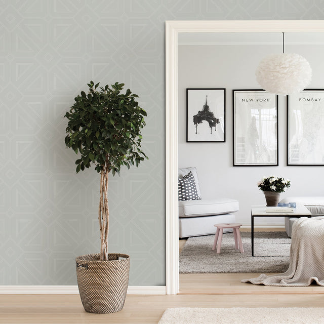 Voltaire Silver Beaded Geometric Wallpaper - A-Street Prints 2902-87334