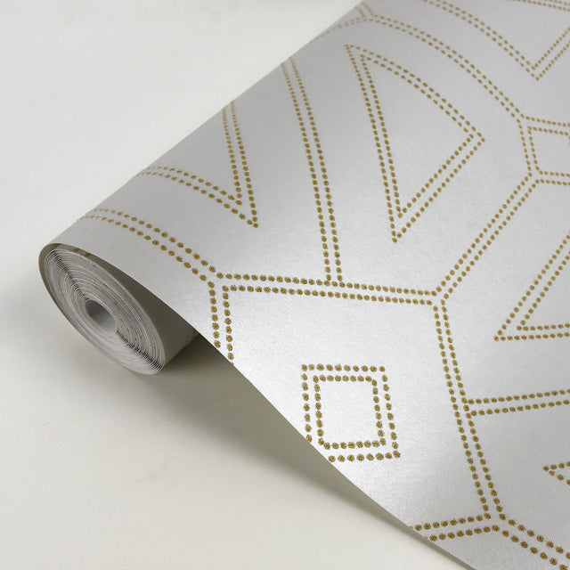 Voltaire Ivory Beaded Geometric Wallpaper with Glam Geometrics Pattern - A-Street Prints 2902-87335