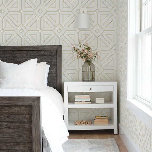 Voltaire Ivory Beaded Geometric Wallpaper with Glam Geometrics Pattern - A-Street Prints 2902-87335