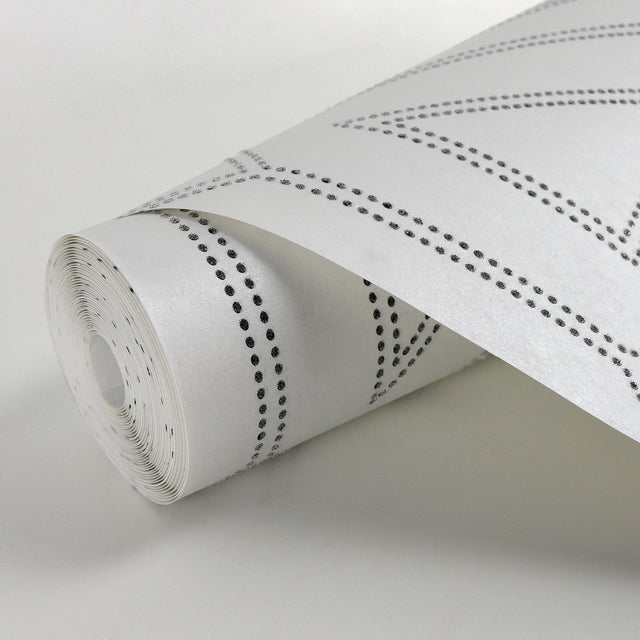 Voltaire Off White Beaded Geometric Wallpaper with Glam Geometric Pattern - A-Street Prints 2902-87336