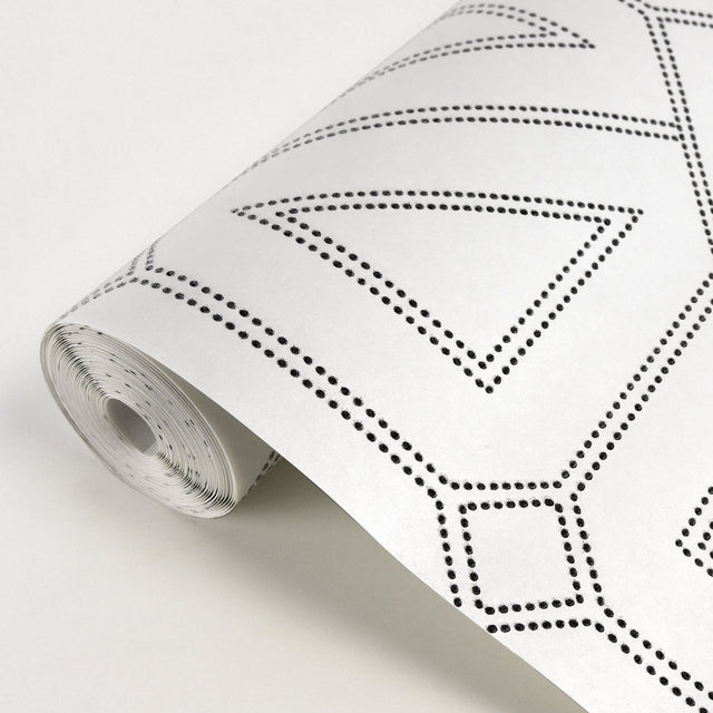 Voltaire Off White Beaded Geometric Wallpaper with Glam Geometric Pattern - A-Street Prints 2902-87336