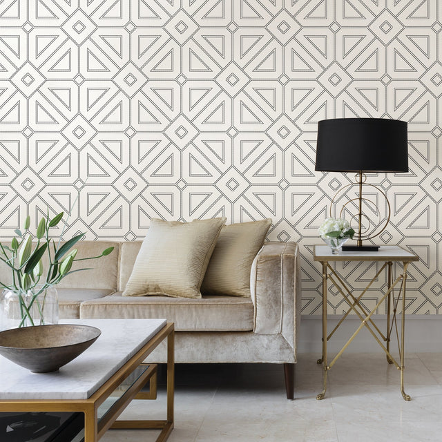Voltaire Off White Beaded Geometric Wallpaper with Glam Geometric Pattern - A-Street Prints 2902-87336